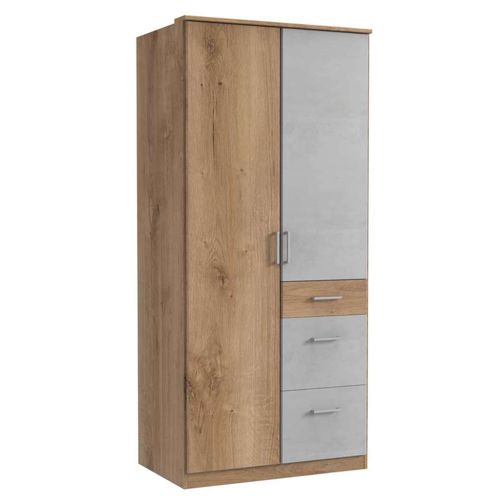 Schrank für Jugendzimmer in Plankeneiche NB Beton Lichtgrau