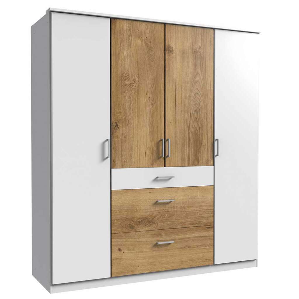Schlafzimmerschrank mit Schubladen modern in Plankeneiche NB Weiß