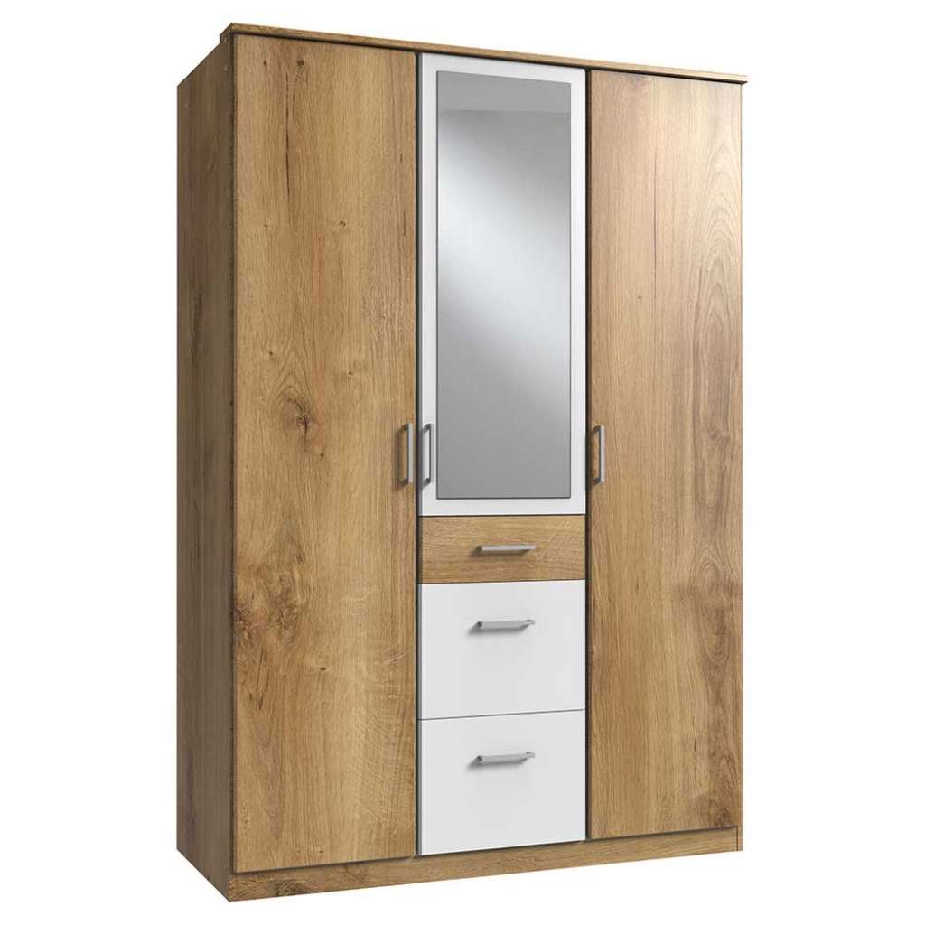 Schrank Holzoptik und Weiß in modernem Design Spiegeltür