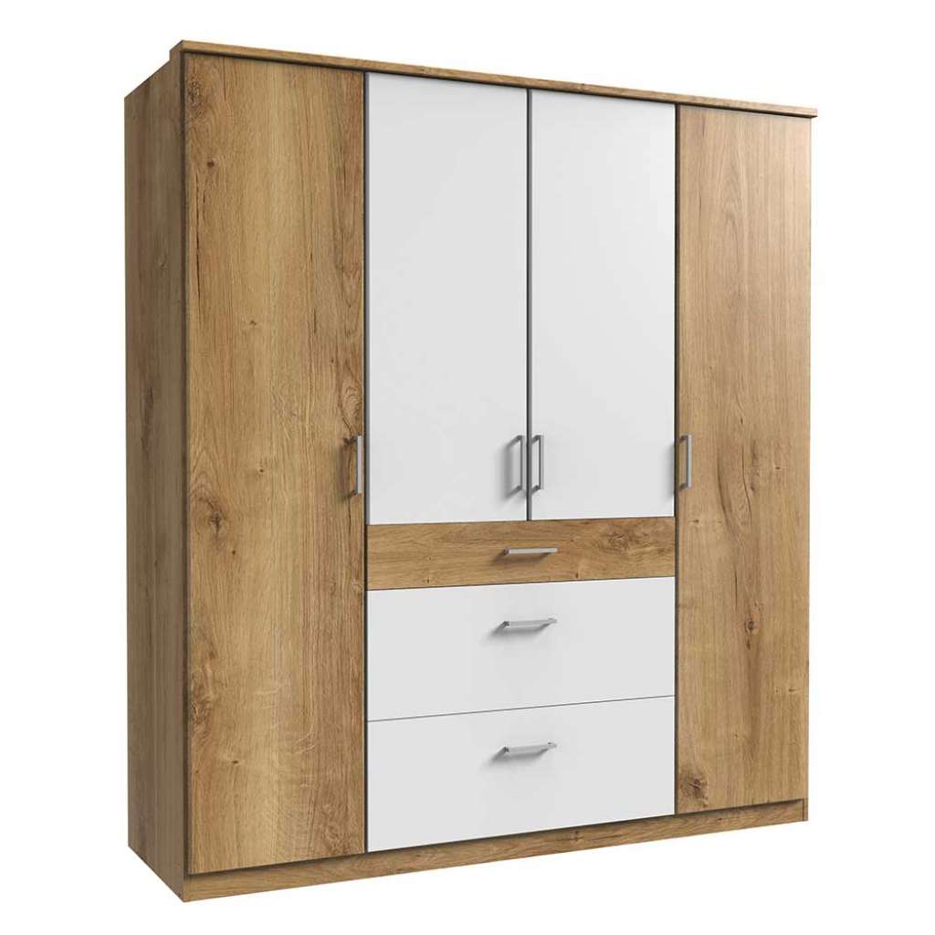 Zweifarbiger Kleiderschrank in Plankeneiche Holzoptik und Weiß Made in Germany