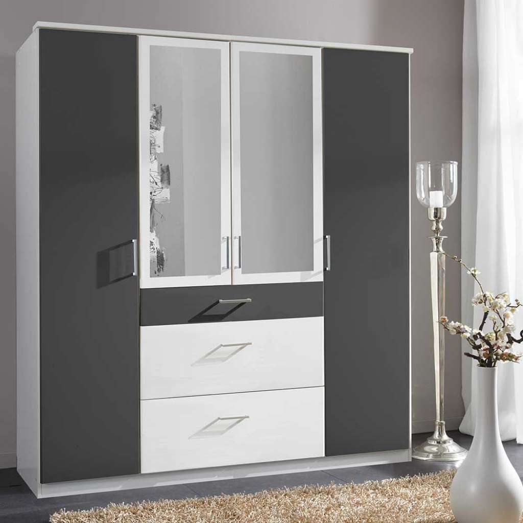 Kleiderschrank bicolor mit Spiegel und drei Schubladen Made in Germany