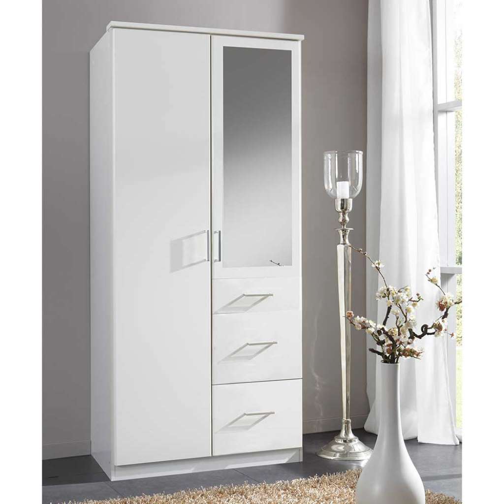 Kleiderschrank weiß mit Spiegel und drei Schubladen Made in Germany