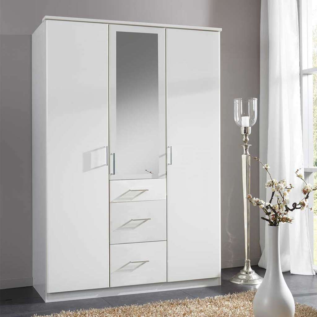 Drehtürschrank weiss modern mit Spiegel drei Schubladen