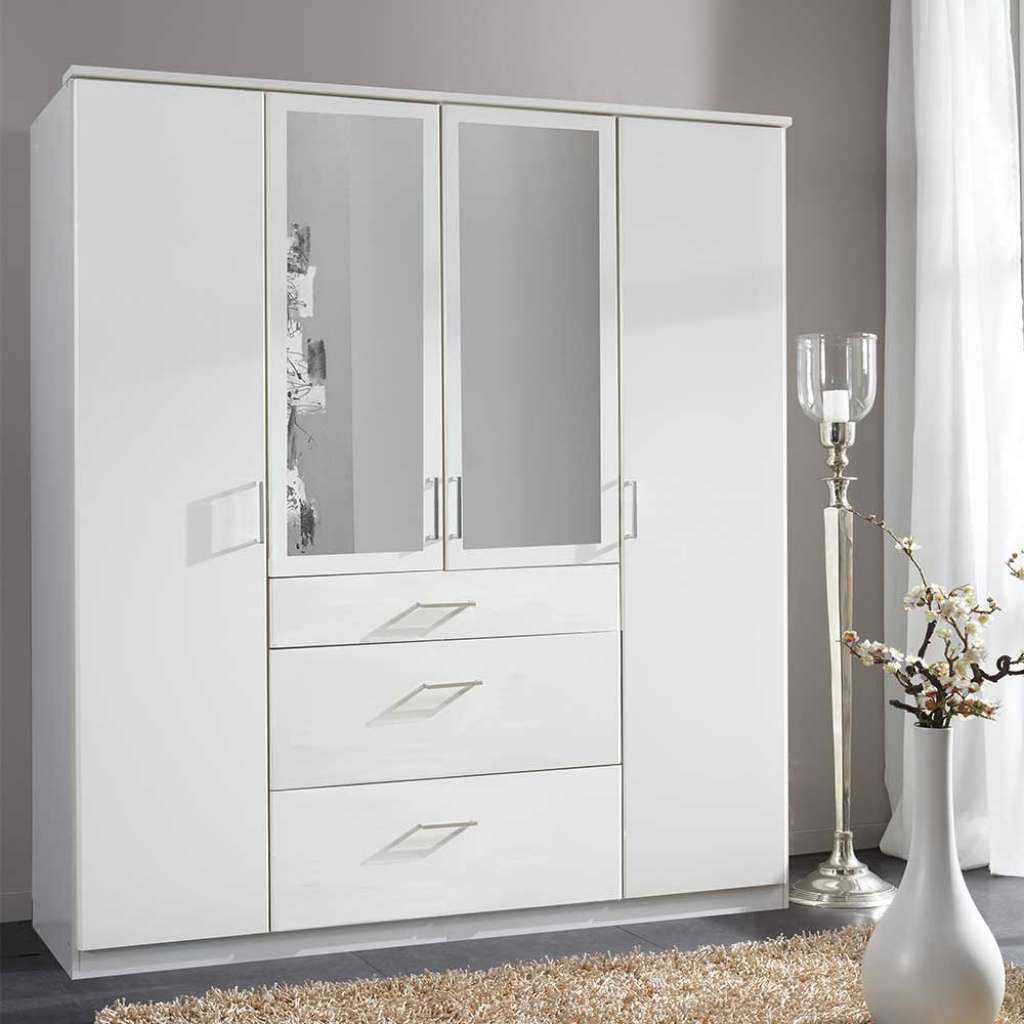 Spiegelkleiderschrank weiss mit drei Schubladen Made in Germany