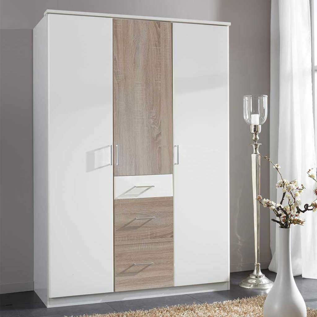 Zweifarbiger Drehtürenschrank mit drei Schubladen 135 cm breit
