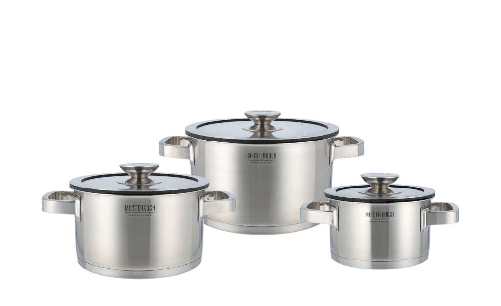 Meisterkoch Topfset, 3-teilig  TRIBUS ¦ silber ¦ Edelstahl Töpfe & Pfannen & Zubehör > Topf und Pfannen-Sets - Höffner