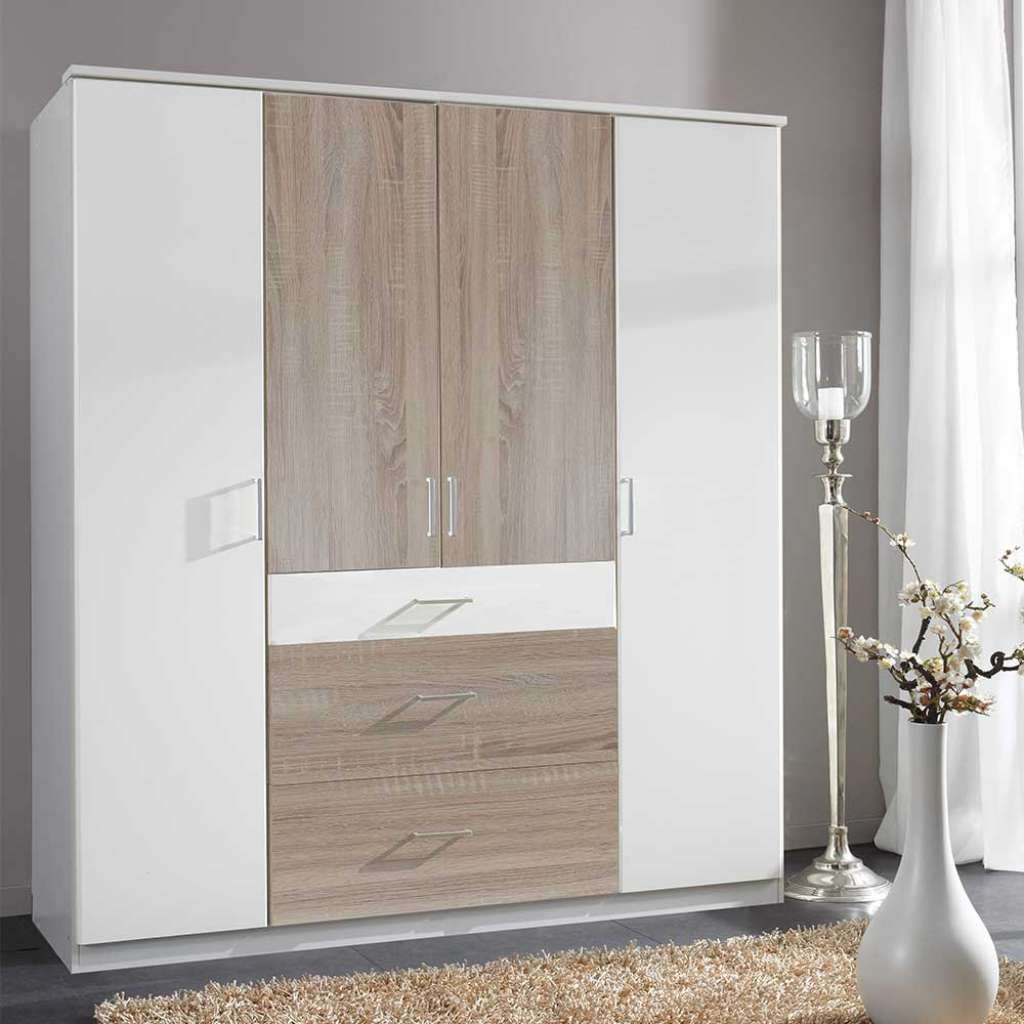 Schrank Schlafzimmer in Eiche Sägerau und Weiß drei Schubladen