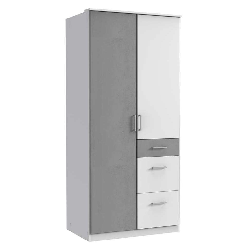 Kleiner Kleiderschrank in Beton Lichtgrau und Weiß Made in Germany