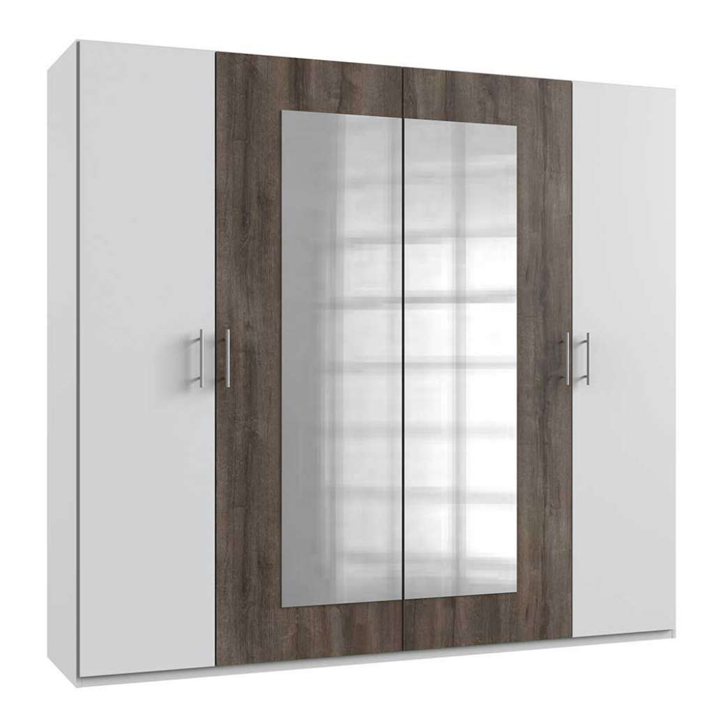 Kleiderschrank mit Spiegeltüren in Eiche dunkel und Weiß 210 cm hoch