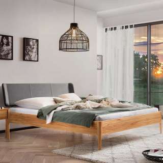 140x200 cm Bett Wildbuche geölt 38 cm Einstiegshöhe mit Polsterkopfteil