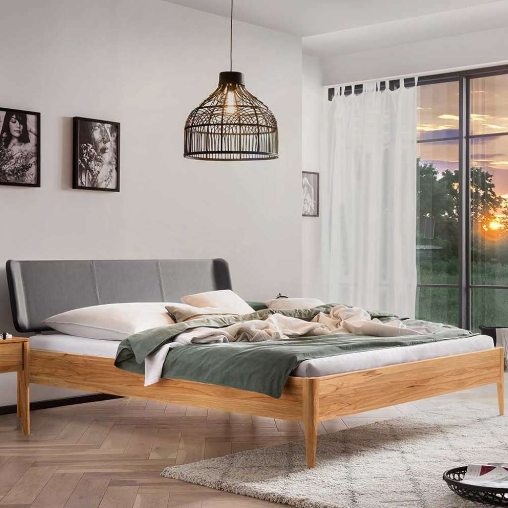 Massives Doppelbett Wildbuche mit Polsterkopfteil 160x200 - 180x200