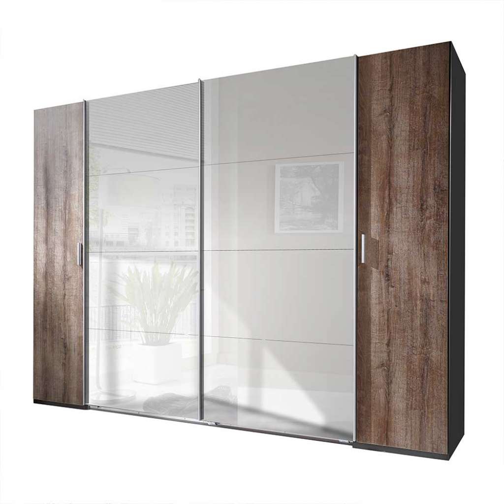 XL Spiegelkleiderschrank modern 210 cm hoch Dreh- und Schiebetüren