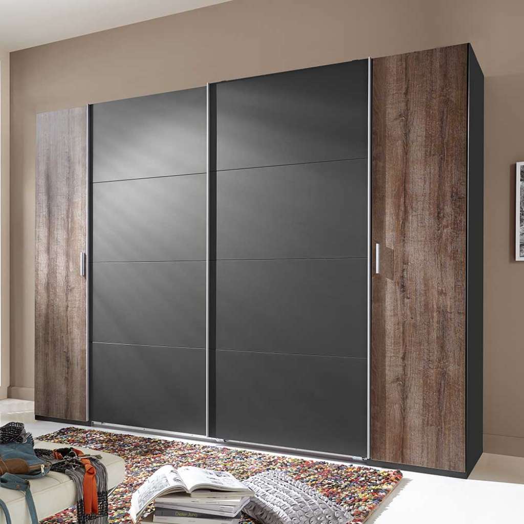 XL Schlafzimmer Schrank in Eiche dunkel - Schlammeiche Dunkelgrau