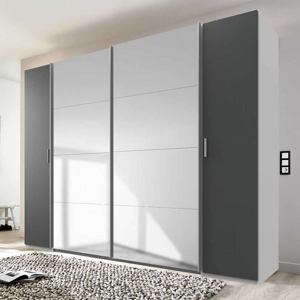 Kleiderschrank mit Spiegeln in Dunkelgrau und Weiß Made in Germany