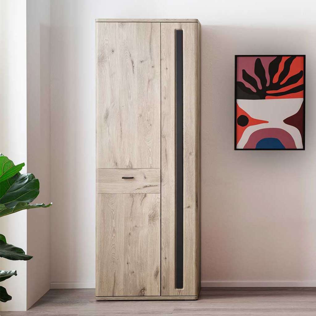 Flurschrank in Wildeichefarben und Dunkelgrau 197 cm hoch