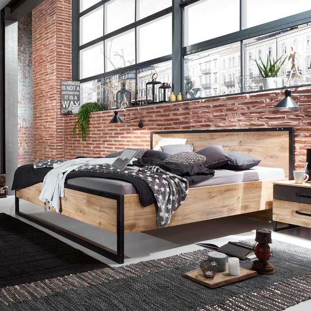 Doppel Bett im Industriestil Made in Germany 94 cm Kopfteil