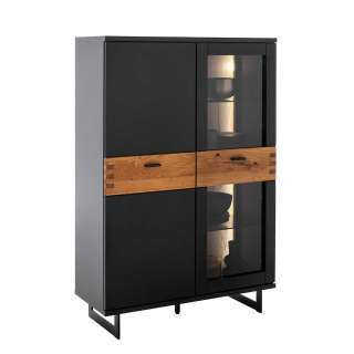 Modernes Highboard mit Glastür in Schwarzgrau Wildeichefarben