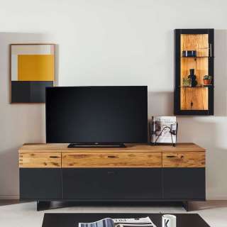 Fernsehmöbel in Wildeichefarben und Schwarzgrau 195 cm breit