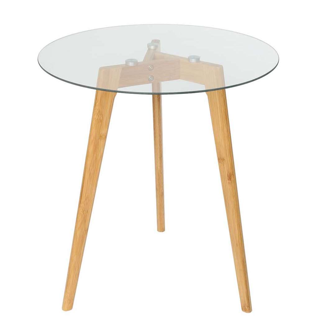 Beistelltisch Holzoptik mit runder Glasplatte Dreifußgestell