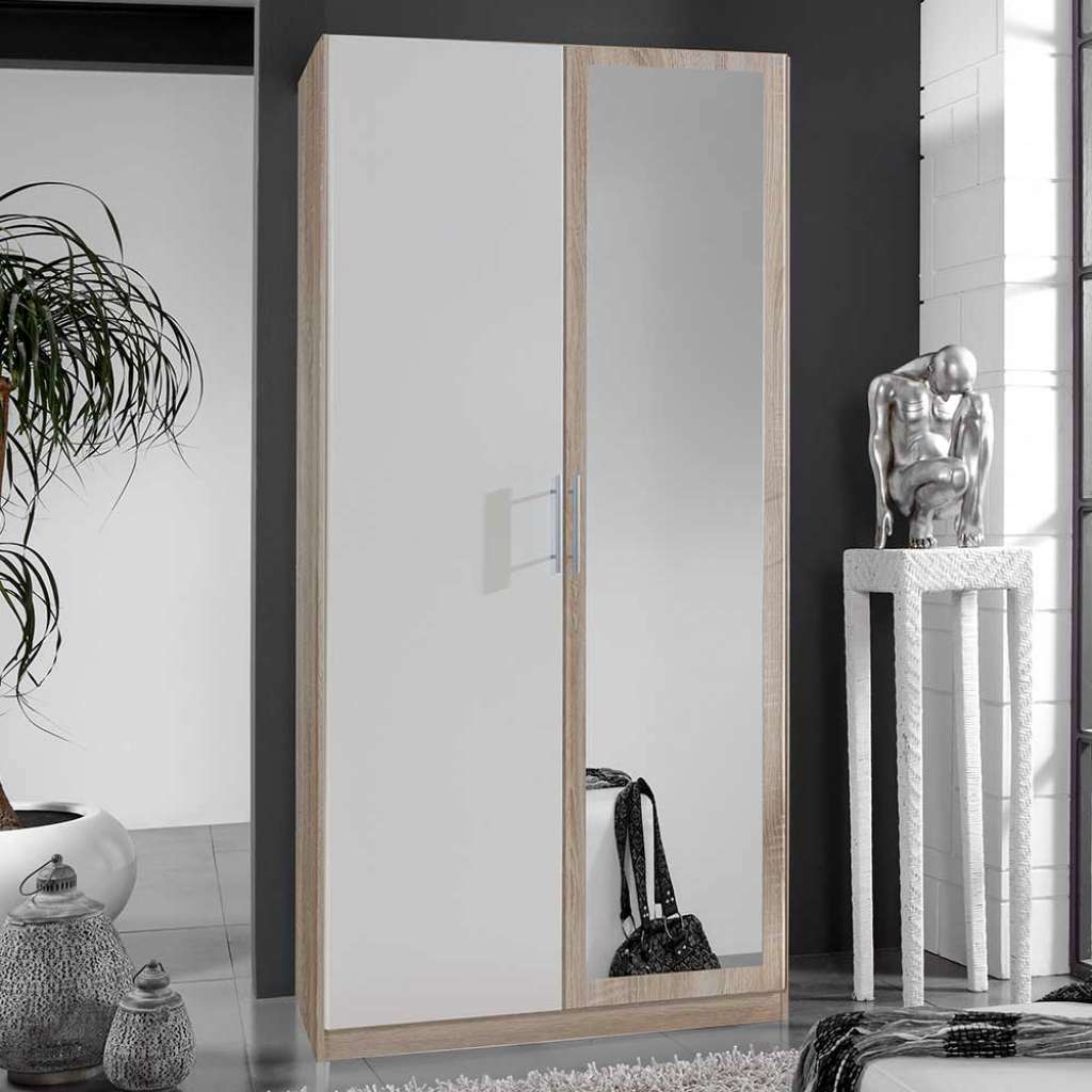 Gästezimmer Kleiderschrank mit Spiegeltür Eiche Sägerau und Weiß