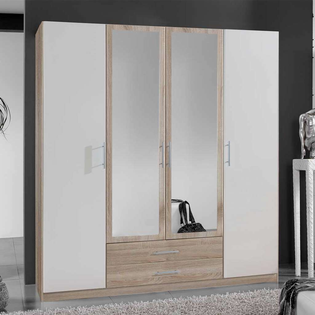Kleiderschrank zweifarbig mit Spiegeltüren und Schubladen Made in Germany