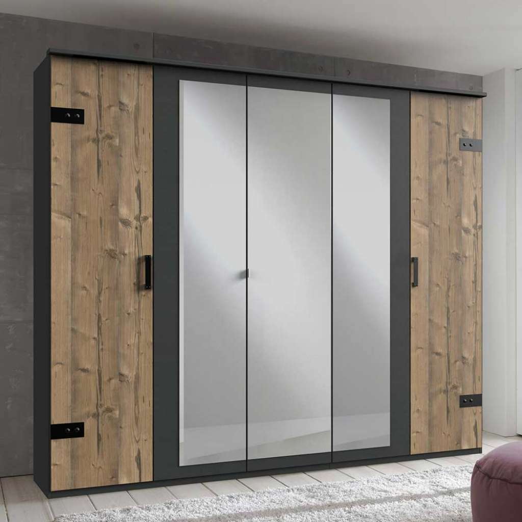 Drehtürenkleiderschrank mit Spiegeln im Industry und Loft Stil 225 cm breit