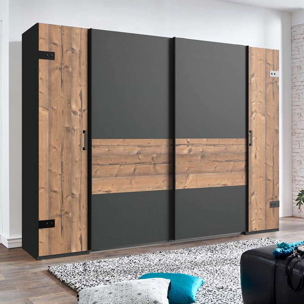 Schlafzimmerkleiderschrank Industrial mit Dreh- und Schiebetüren Made in Germany