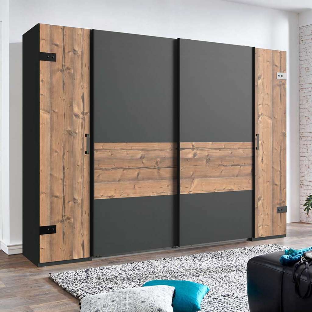 Schlafzimmerkleiderschrank Industrial mit Dreh- und Schiebetüren Made in Germany