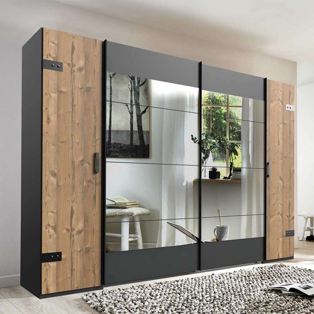 Kleiderschrank Industriestil mit Dreh- und Schiebetüren 272 cm breit