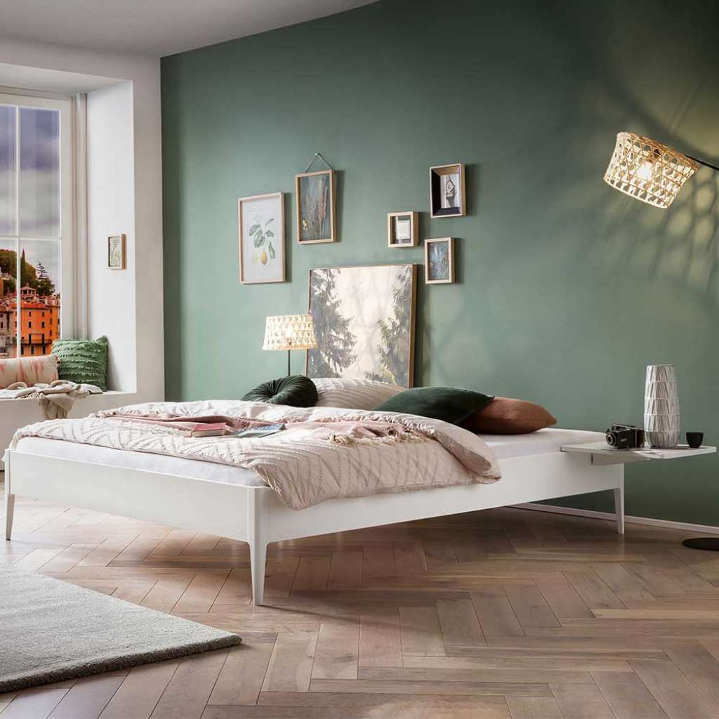 Bett Buche weiss lackiert 140x200 cm 38 cm Einstiegshöhe