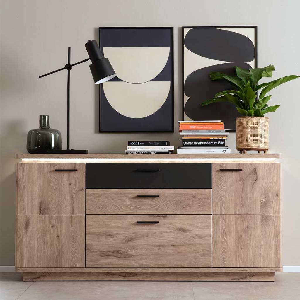 Esszimmersideboard in Wildeichefarben und Anthrazit 170 cm breit