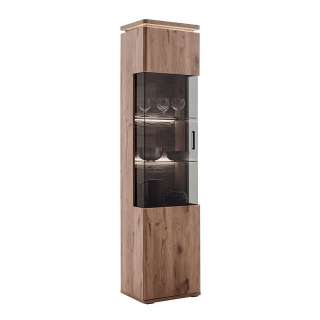 Hohe Schrank Vitrine in Wildeichefarben LED Beleuchtung