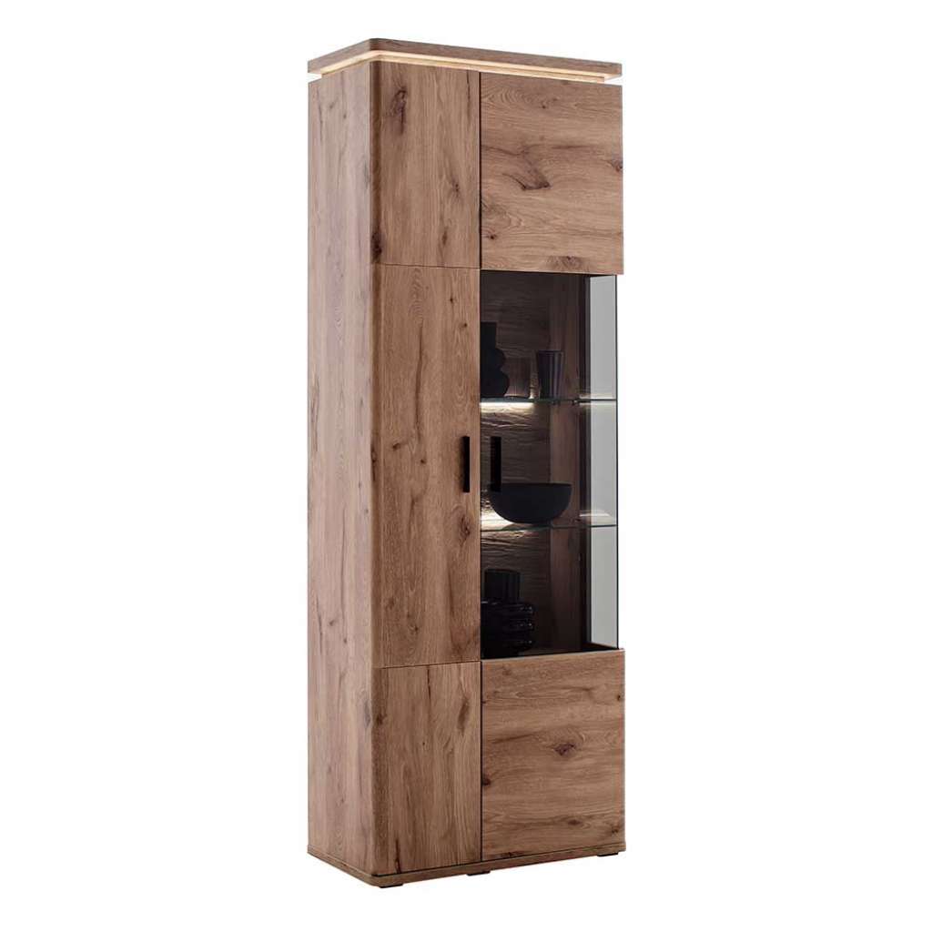 Wohnzimmervitrinenschrank in Wildeichefarben LED Beleuchtung