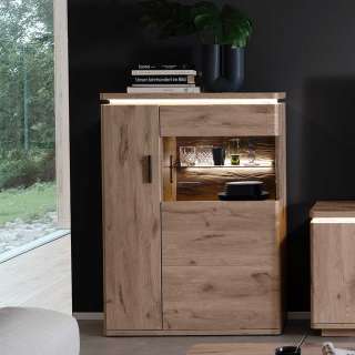 Highboard mit Glastür und LED Beleuchtung Wildeichefarben