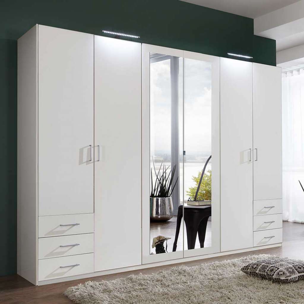 XL Kleiderschrank weiß Spiegel 270 cm breit wahlweise mit Beleuchtung