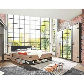 Schlafzimmer im Loft Style in Tannenfarben Dunkelgrau (vierteilig)
