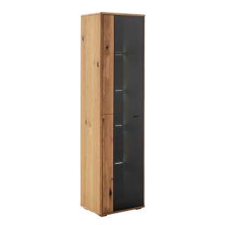 Wohnzimmervitrine schmal in Wildeichefarben und Anthrazit 190 cm hoch
