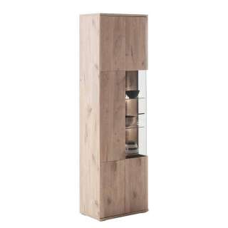 Vitrine seitlich mit Glas in Wildeichefarben 200 cm hoch