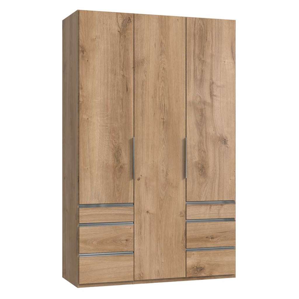 Drehtürschrank 150 cm breit in Plankeneiche NB sechs Schubladen