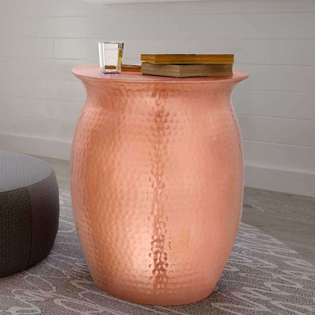 Beistelltisch aus Aluminium Kupferfarben mit Hammerschlag Optik