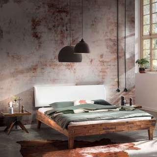 Doppelbett in Akaziefarben und Weiß Industry und Loft Stil