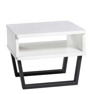 Nachttisch in Weiß und Anthrazit Buche Massivholz und Metall