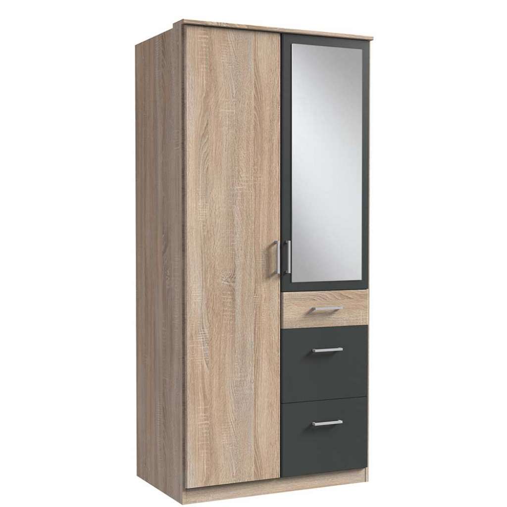 Jugend Kleiderschrank zweifarbig in Eiche Sägerau Dunkelgrau