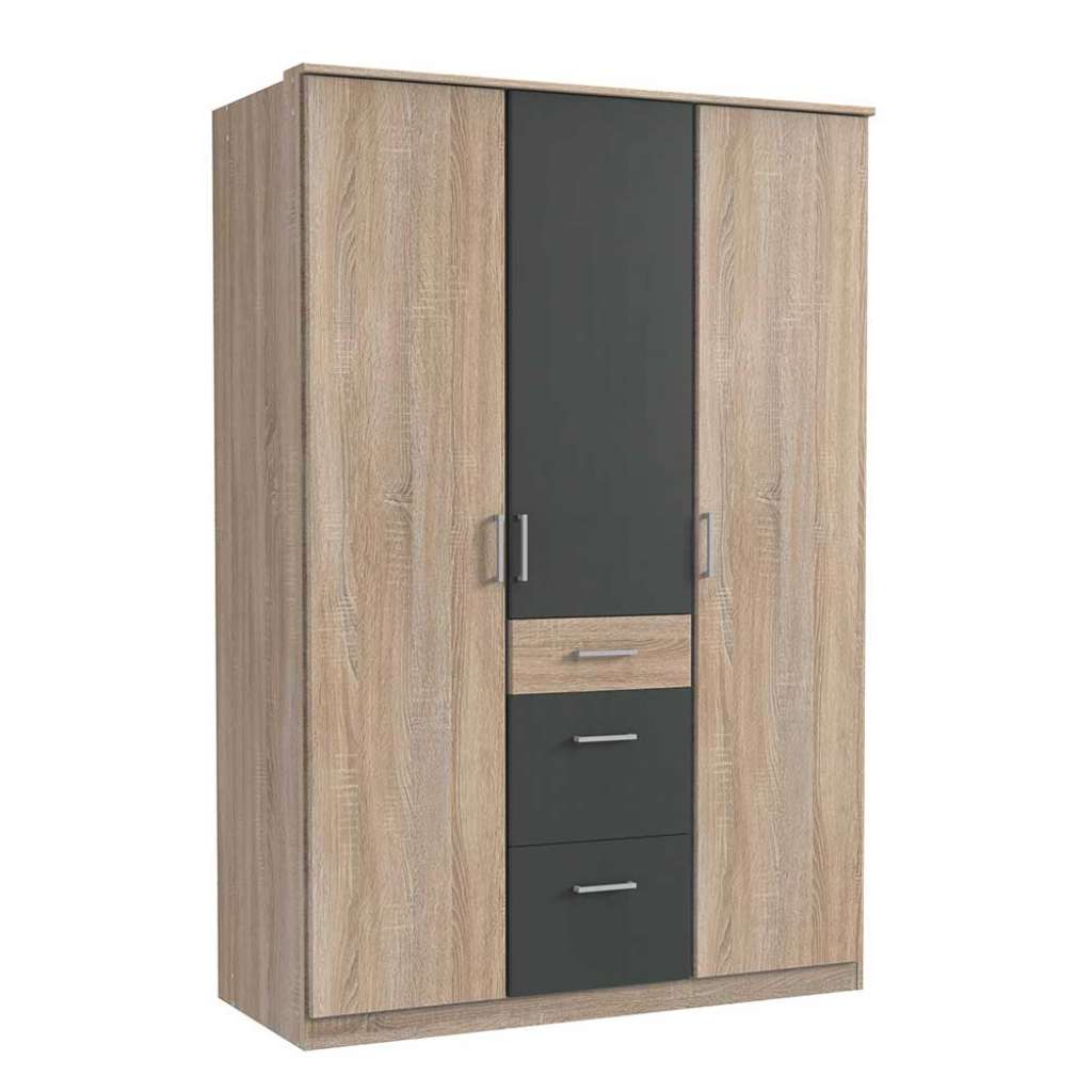 Zweifarbiger Schlafzimmerkleiderschrank in Eiche Sägerau Dunkelgrau