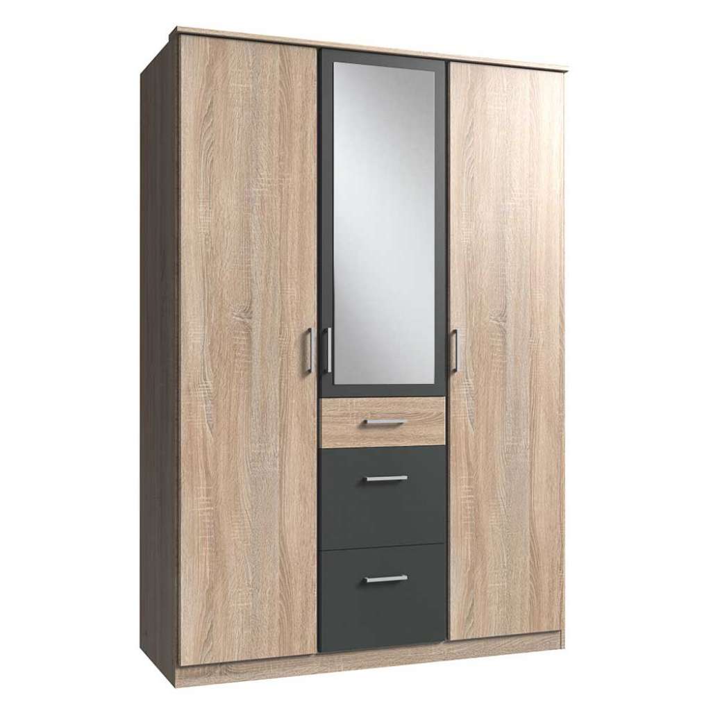 Schlafzimmerkleiderschrank mit Spiegeltür in Eiche Sägerau Dunkelgrau
