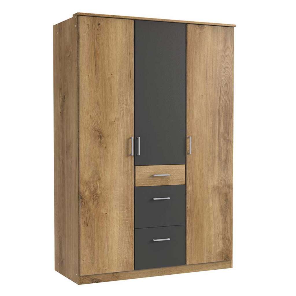 Moderner Drehtürenkleiderschrank in Plankeneiche NB Dunkelgrau
