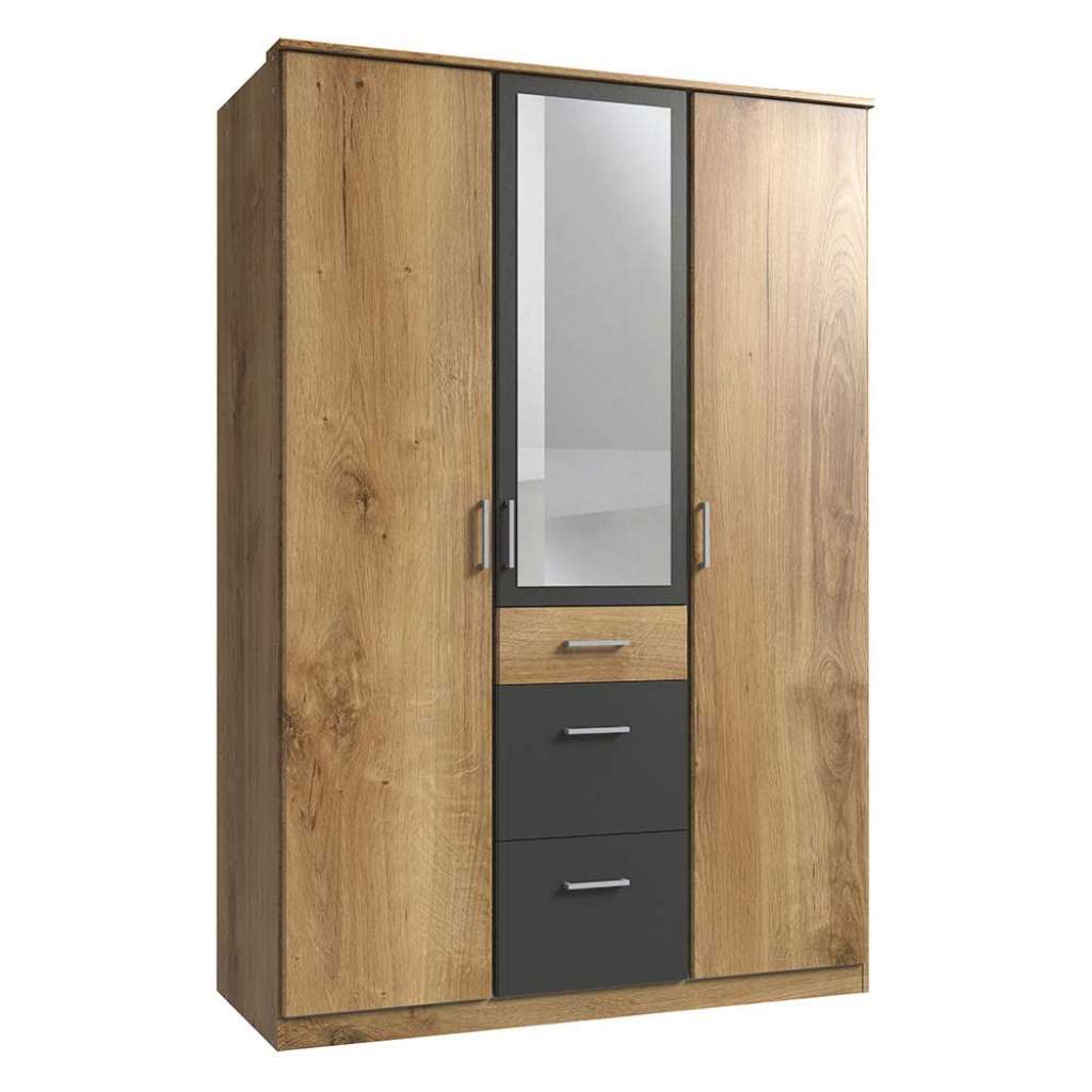 Schlafzimmerkleiderschrank mit Spiegel und drei Schubladen 199 cm hoch