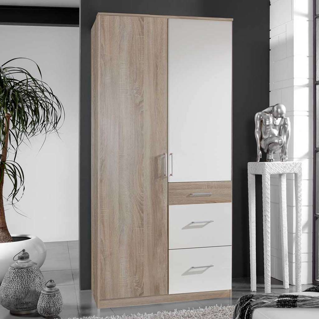 Kleiderschrank Jugendzimmer in Eiche Sägerau und Weiß drei Schubladen
