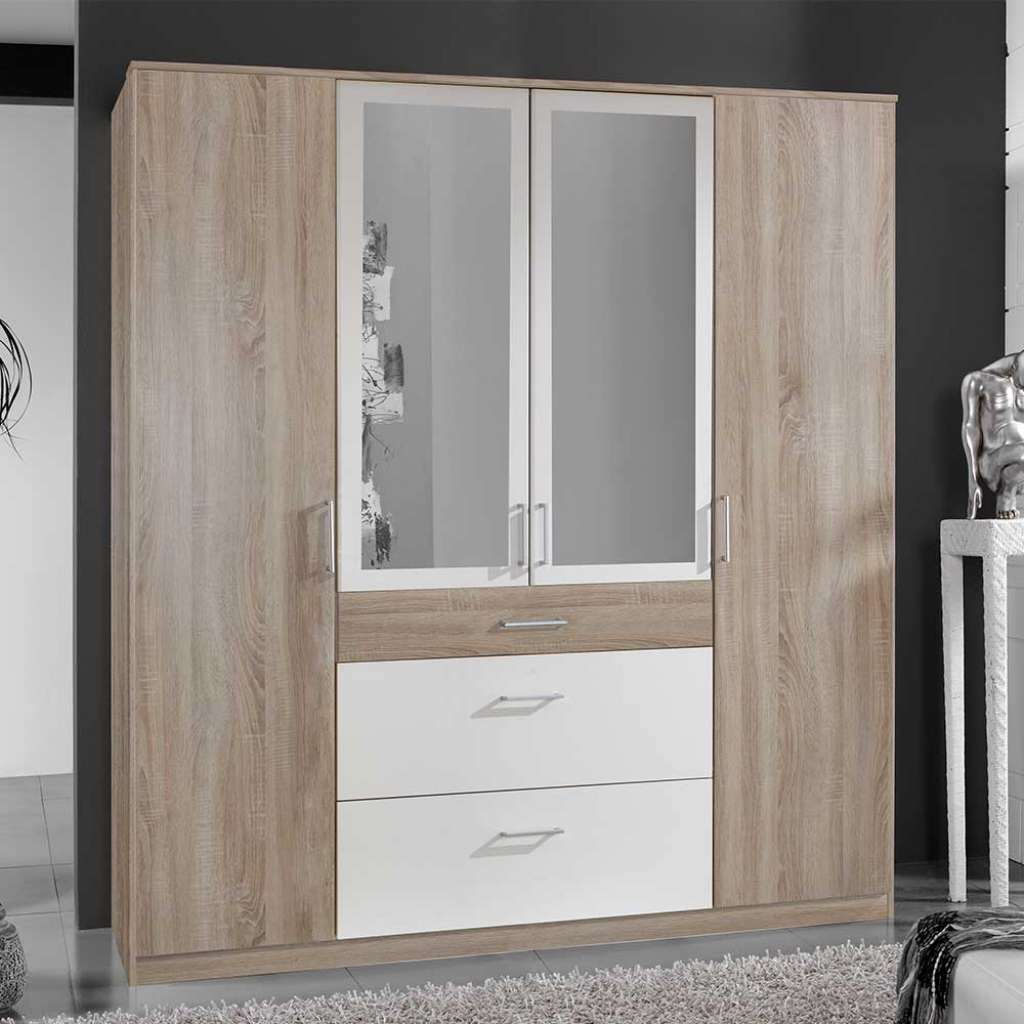 Kleiderschrank mit Schubladen in Eiche Sägerau und Weiß 199 cm hoch