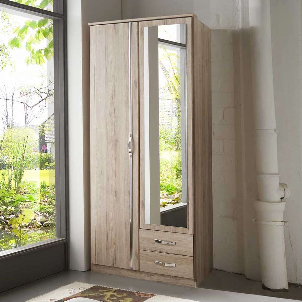 Schlafzimmerkleiderschrank Holzoptik in Eiche San Remo Spiegeltür